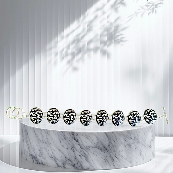 Best Silver Black Tone Oval Bracelet - Picture 1 of 9